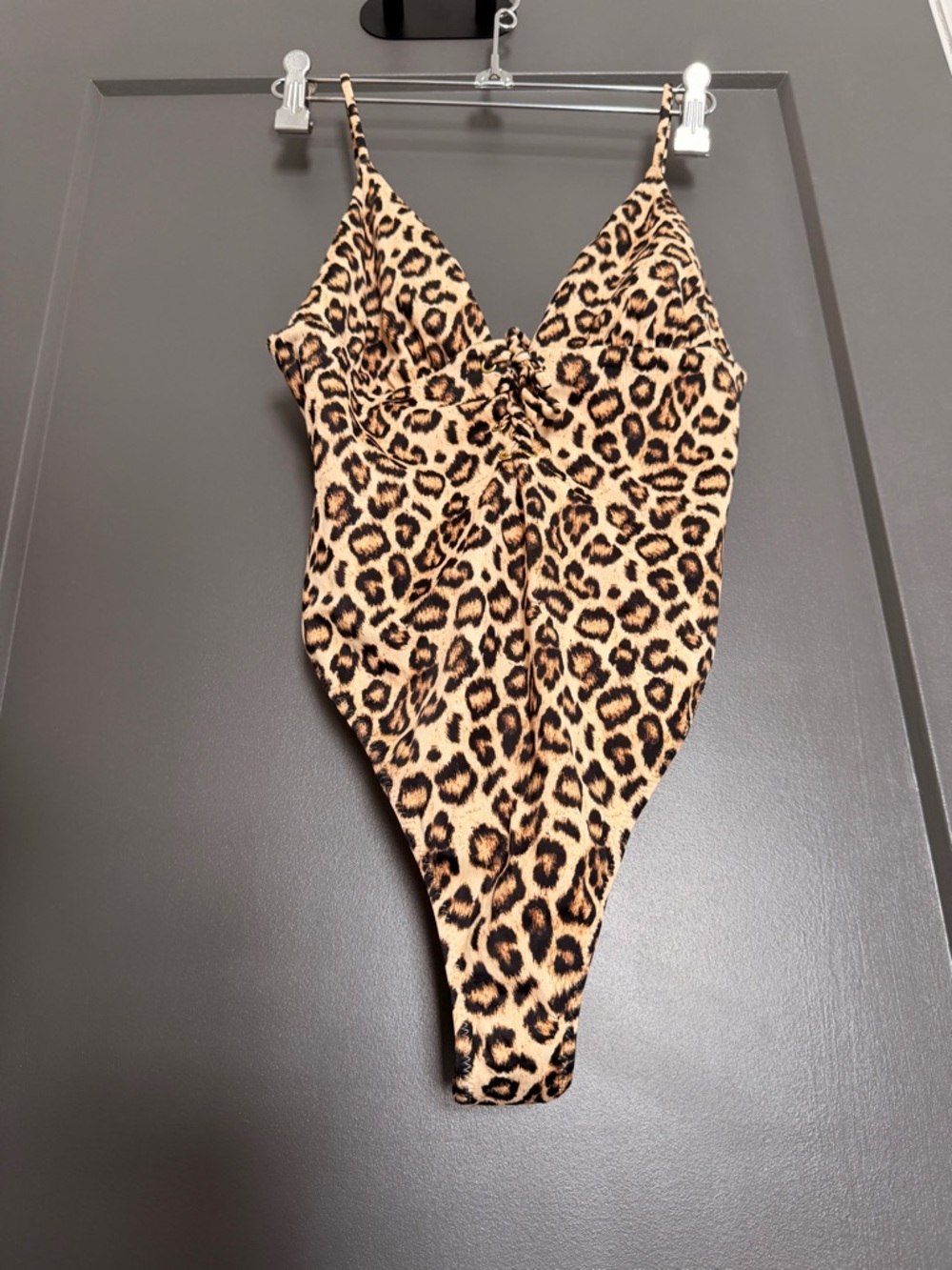 La Hearts Leopard Print One-Piece high leg Swimsuit - Tan, Brown, Black